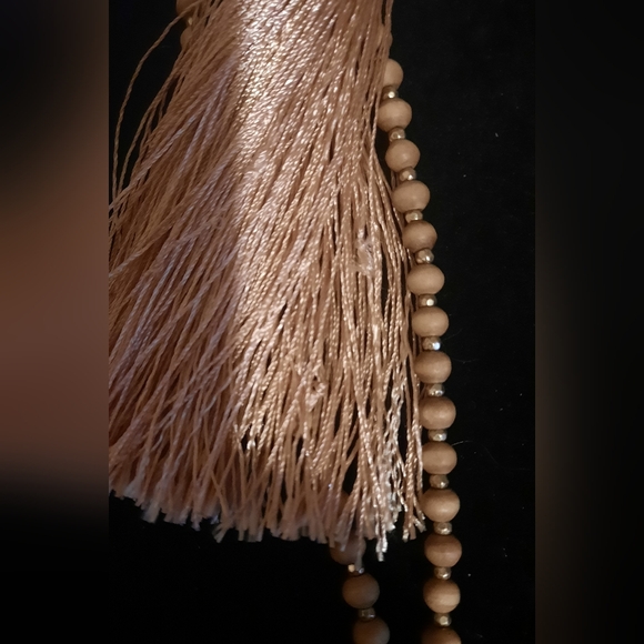 Labradorite, frosted glass gemstone tassel necklace wood beads adjustable signed - Picture 15 of 15